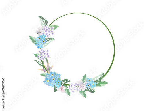 blossom floral in circle frame isolated on white background