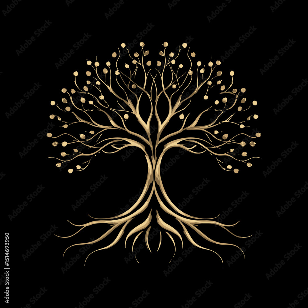 Naklejka premium Elegant Gold Tree Design on Black Background - Vector Art Inspiration
