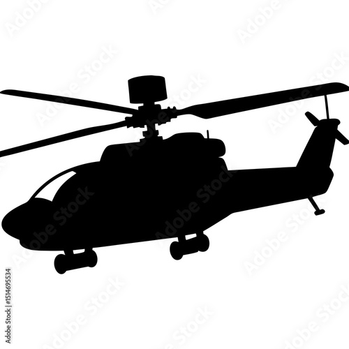 Military Attack Helicopter Silhouette – Vector Side View Illustration"

