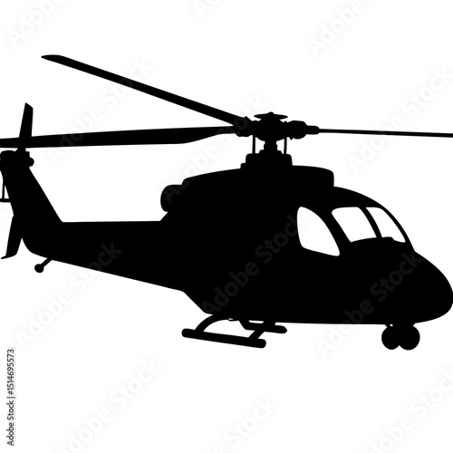 Military Attack Helicopter Silhouette – Vector Side View Illustration"

