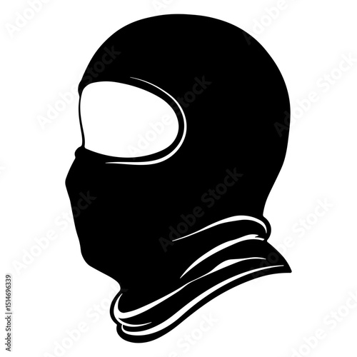 Black silhouette of a balaclava or bandit mask. Can represent criminal disguise, racing protection, or cold weather gear. Isolated on transparent background.