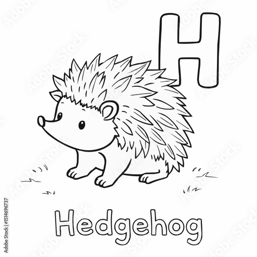 Charming hedgehog character engages with a nature-filled landscape while introducing the letter H in a fun, educational activity for children