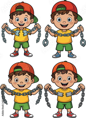 Sweet Cartoon Little Boy Holding Chain with Cap