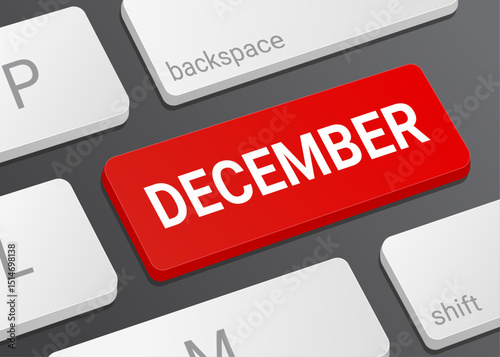 Close up December Button on Computer Keyboard with White Text for Calendar Date and Digital Interface Concept Illustration