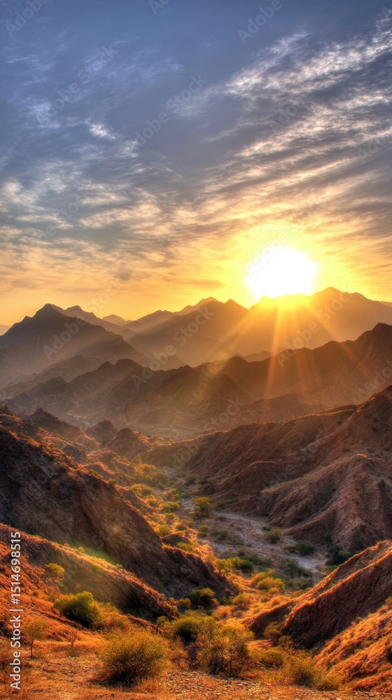 Naklejka premium Majestic Mountain Sunset Landscape