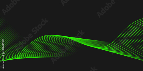 Abstract black elegant background with green shining lines waves. modern background for banner, poster, cover, brochure, flyer, website