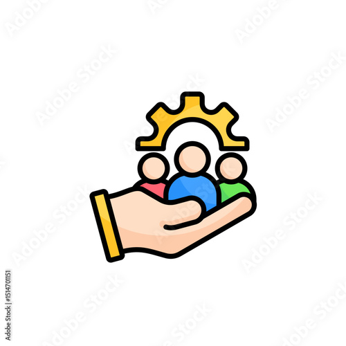 Cartoon boy student with glasses reading a book on a laptop, smiling at the fun technology of education, with a folder icon and gears representing business and computer functions