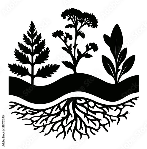 Detailed Illustration of Root Structures in Various Plant Species