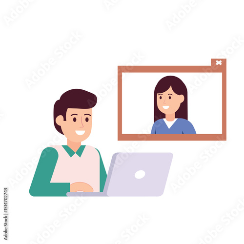 someone who is having an online meeting. video call with friends. long distance communication with friends
