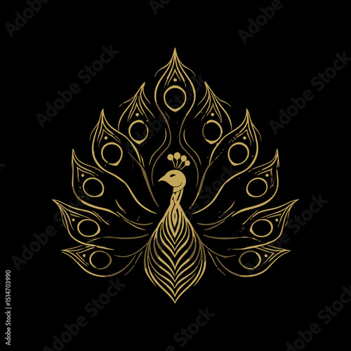 Elegant Vector Artwork of a Stylized Peacock with Intricate Designs