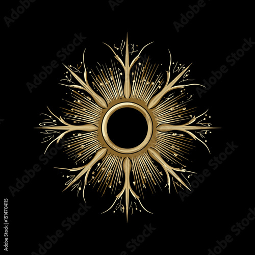 Intricate Golden Sunburst Design with Elegant Flourishes and Rays