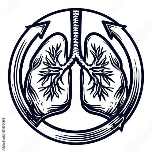 Detailed Hand-Drawn Illustration of Lungs with Artistic Engraving Style