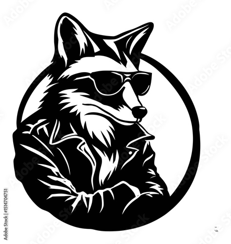 Stylish Fox Illustration in Sunglasses with Leather Jacket Design