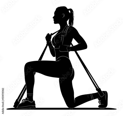 Female Silhouette Engaged in Resistance Training with Fitness Bands and Equipment