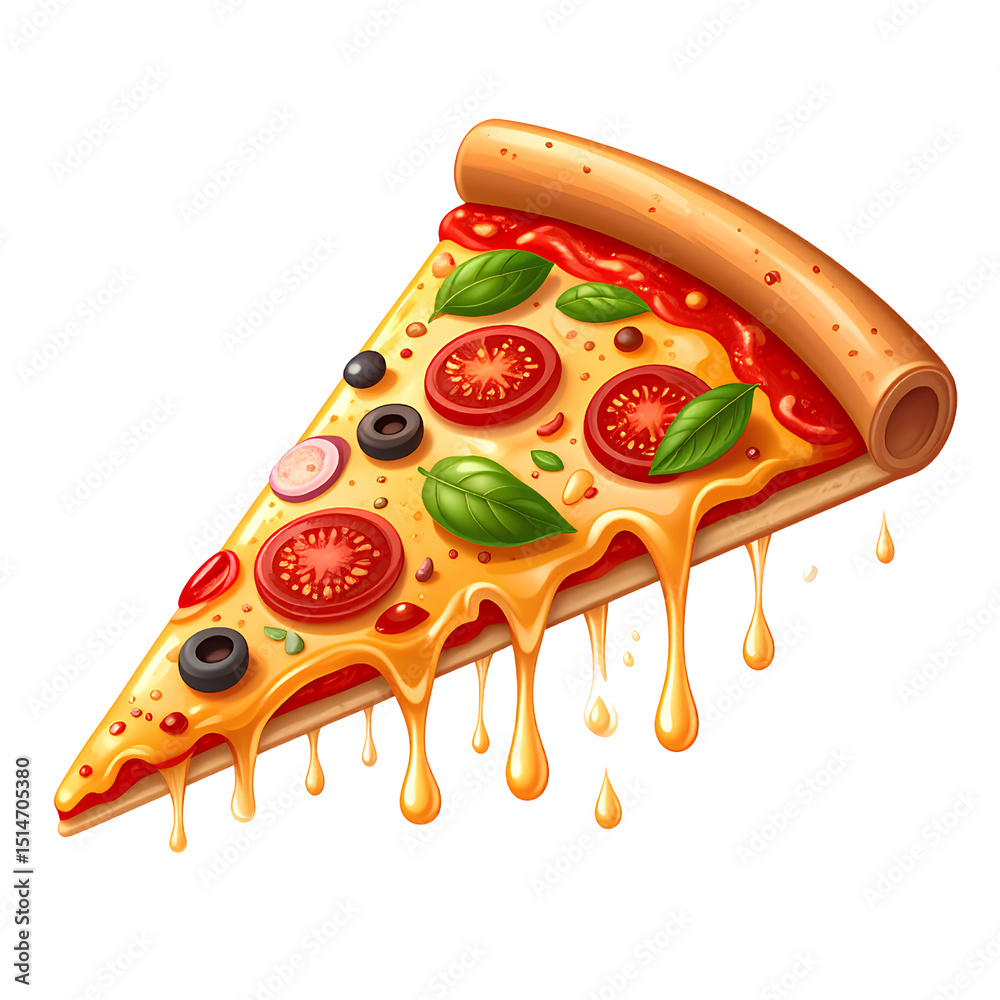 Cheesy Pizza Slice with Toppings – Realistic Illustration PNG Cheesy Pizza Slice with Toppings – Realistic Illustration PNG