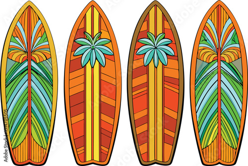 Vintage tropical surfboards set on the summer beach, a perfect vector art illustration
