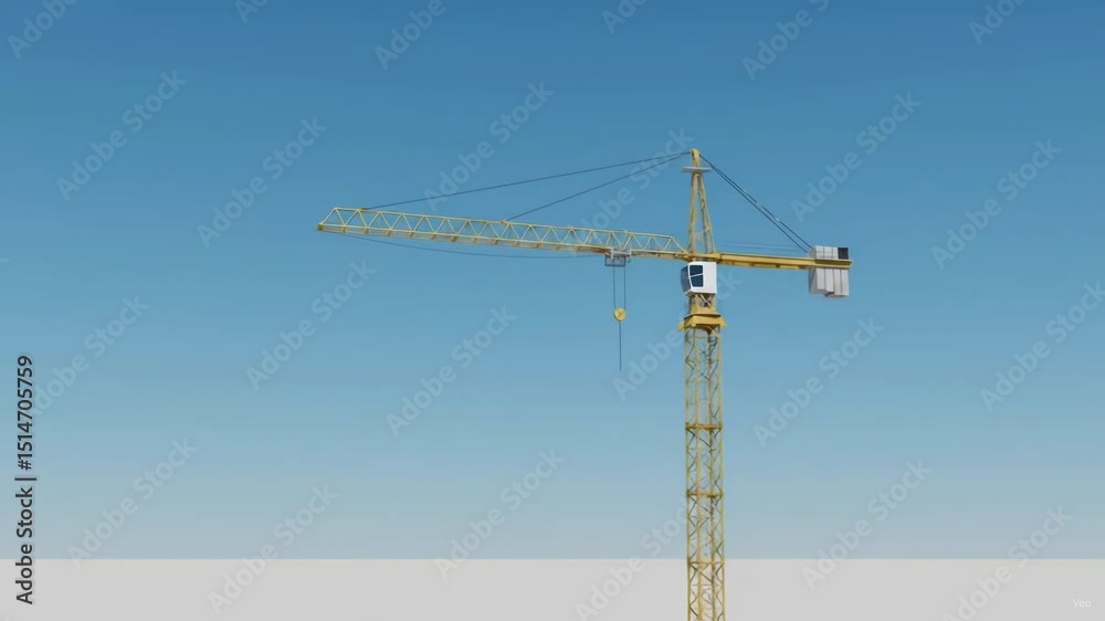 Tall industrial construction crane on a clear blue sky background. Industrial equipment for heavy lifting and building work. Building process footage. Tall industrial construction crane on a clear blue sky background. Industrial equipment for heavy lifting and building work. Building process footage.