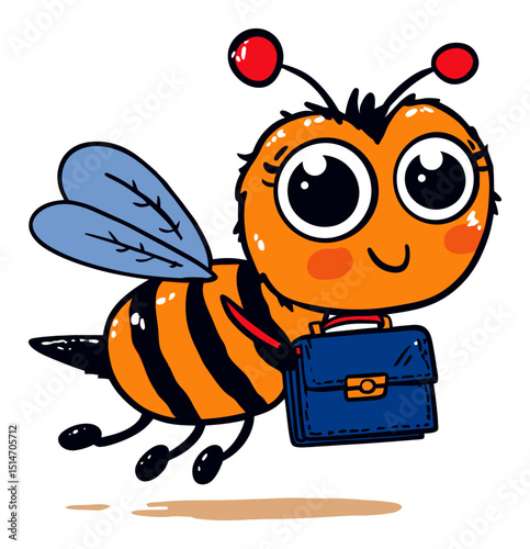 Cute Cartoon Bee Character Carrying a Briefcase in a Playful Business Context