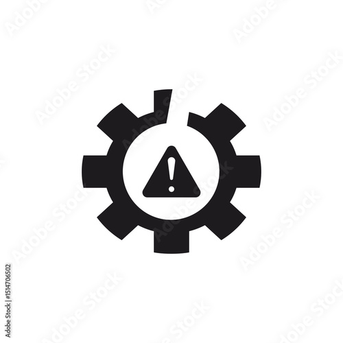 This icon depicts a broken gear with a warning sign in the middle, which symbolizes a system failure, error, or technical problem. This icon uses a glyp style eps file.
