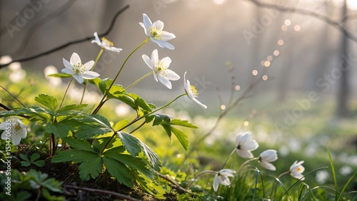 Dreamy Spring Blossoms with White Petals and Soft Bokeh Light V12
