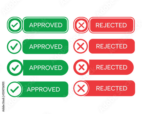 Approved and Rejected Icons: Green Check, Red X Marks, Check mark, Tick and X mark icon. Checkmark and x mark icon for apps and websites.

