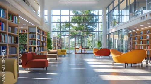 A bright, modern library space designed for comfort and discovery, offering abundant book