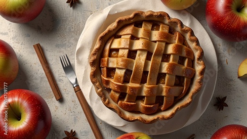 Golden Lattice Apple Pie with Flaky Crust and Caramelized Apples V7