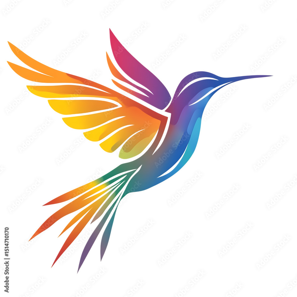 Obraz premium Watercolor hummingbird illustration vibrant colorful bird flying art design on transparent background