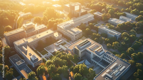  A modern university campus with a network of interconnected buildings