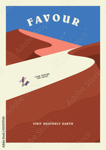 Surf women walking on desert concept design for print fashion and graphic
