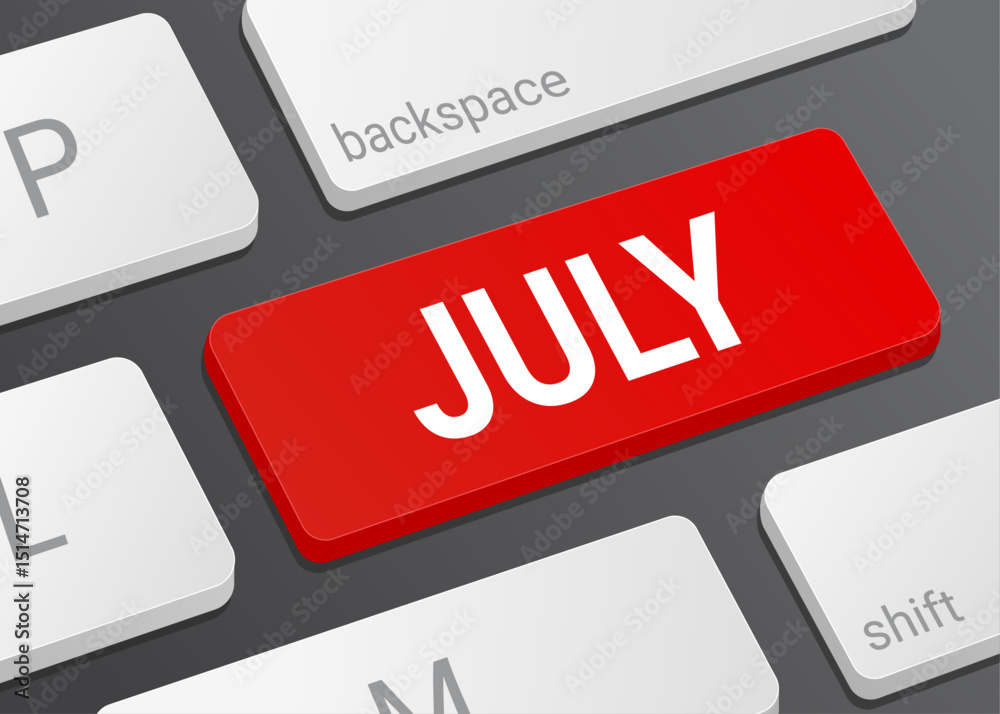Fototapeta premium Close up July Button on Computer Keyboard with White Text for Calendar Date and Digital Interface Concept Illustration