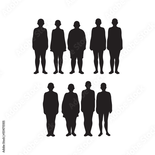 Silhouetted group of people representing diversity and different body shapes