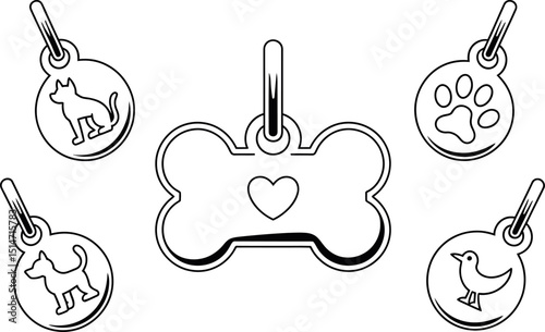 Dog Bone Pet ID Tag Design Cute Vector Icon