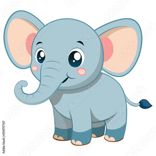 Cute pink baby elephant cartoon character illustration with a fun trunk isolated for wildlife drawing art