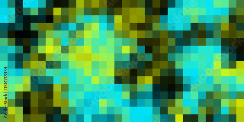 Abstract geometric mosaic in various shades of green and blue creates unique modern design