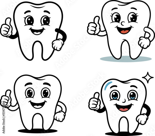 Cute Cartoon Tooth Characters Giving Thumbs Up