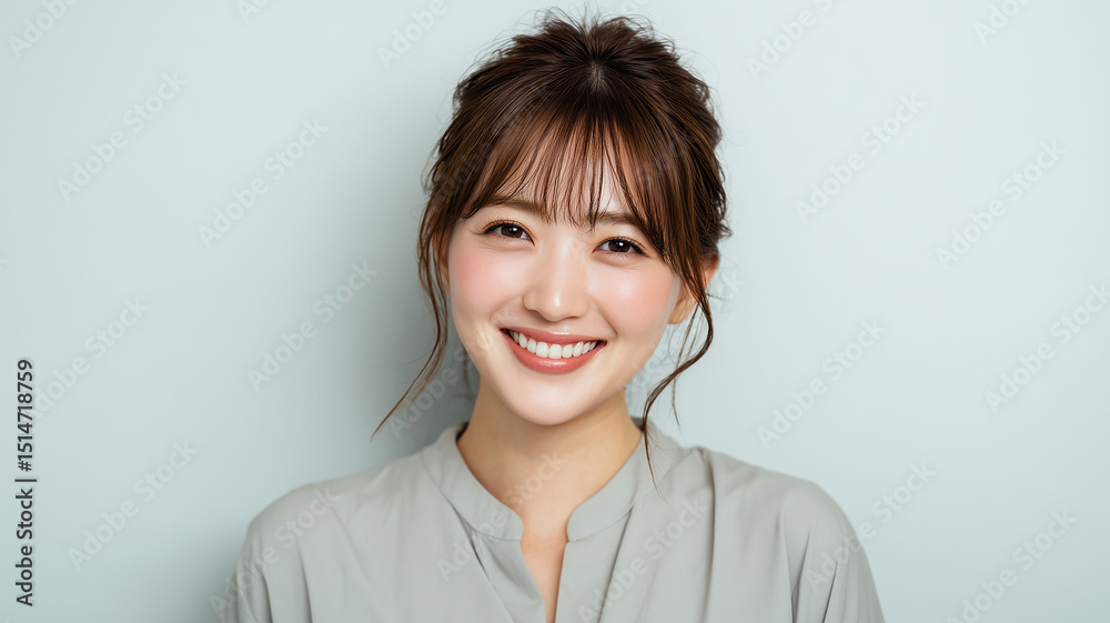 明るく親しみやすい日本人女性の笑顔 明るく親しみやすい日本人女性の笑顔