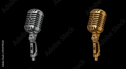 Silver and Gold Microphone Isolated on Black