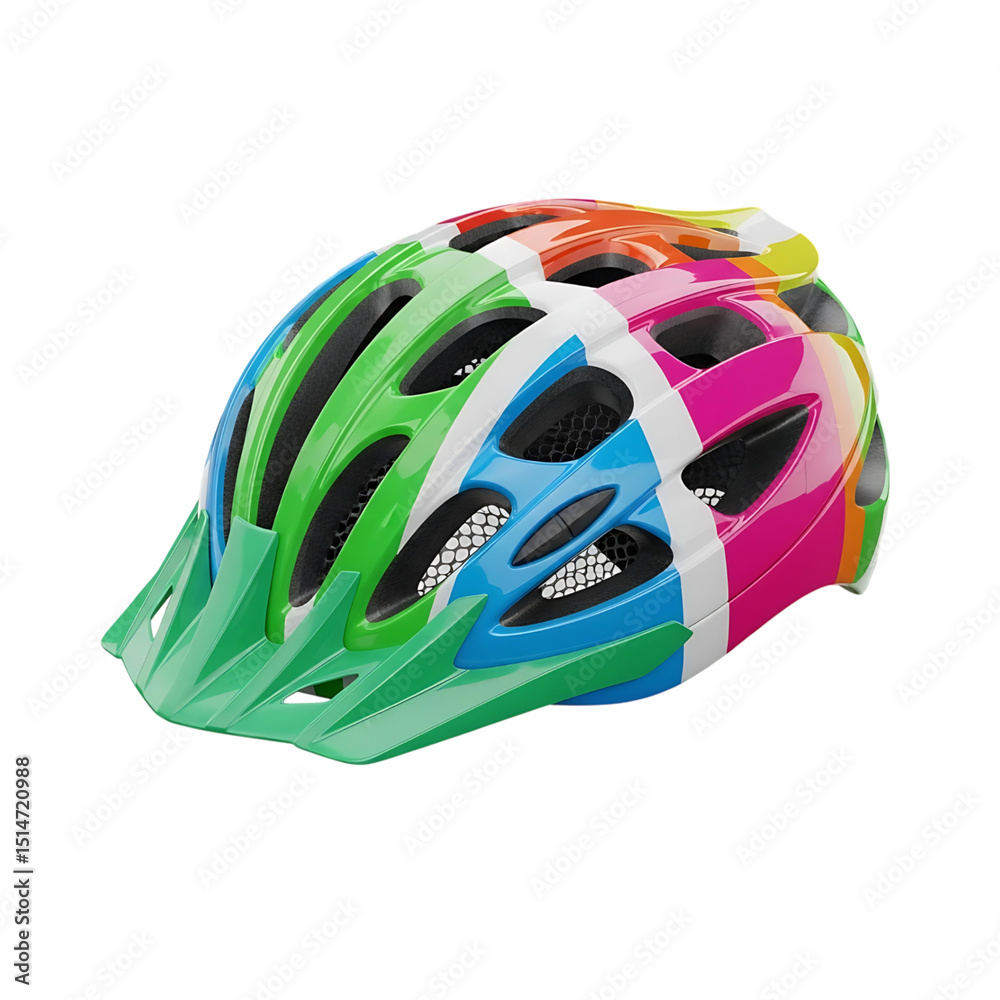 Fototapeta premium Colorful cycling helmet isolated on transparent background