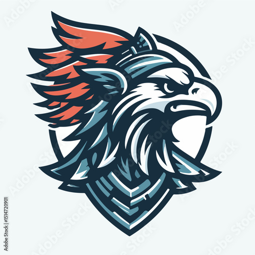 Griffin Illustration: A fierce griffin illustration with sharp details in a graphic design.