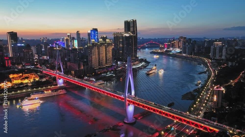 Dongshuimen yangtze river bridge at twilight in chongqing, sichuan