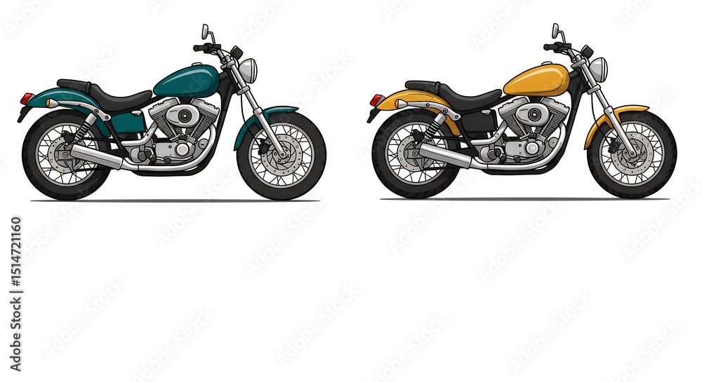 Obraz premium Two Motorcycles - Teal and Yellow