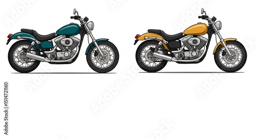 Two Motorcycles - Teal and Yellow