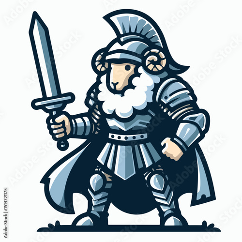 Valiant Lamb Knight: A brave and noble lamb dons shining armor and a formidable sword, exuding strength, courage, and determination in a heroic pose.