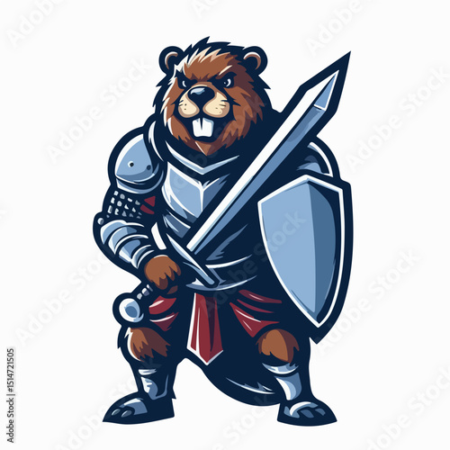 Brave Beaver Knight: A valiant beaver, clad in shining silver armor, stands defiantly, sword and shield at the ready.  Its determined gaze speaks of courage and unwavering resolve. 