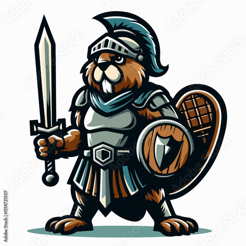Brave Beaver Knight: A valiant beaver, clad in shining armor, stands ready for battle, sword and shield at the ready.  This illustration captures the spirit of courage and protection.