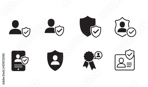 Security and verification icons with shields and checkmarks representing privacy identity and protection