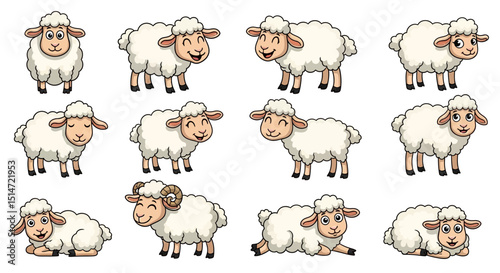 Adorable Cartoon Sheep Collection in Various Poses