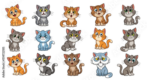 Cute Cartoon Cats in Various Poses and Colors Collection