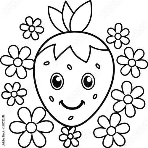 A seamless vector pattern illustrating fruits and berries, adorned with spring flowers, leaves, and a delicate butterfly design